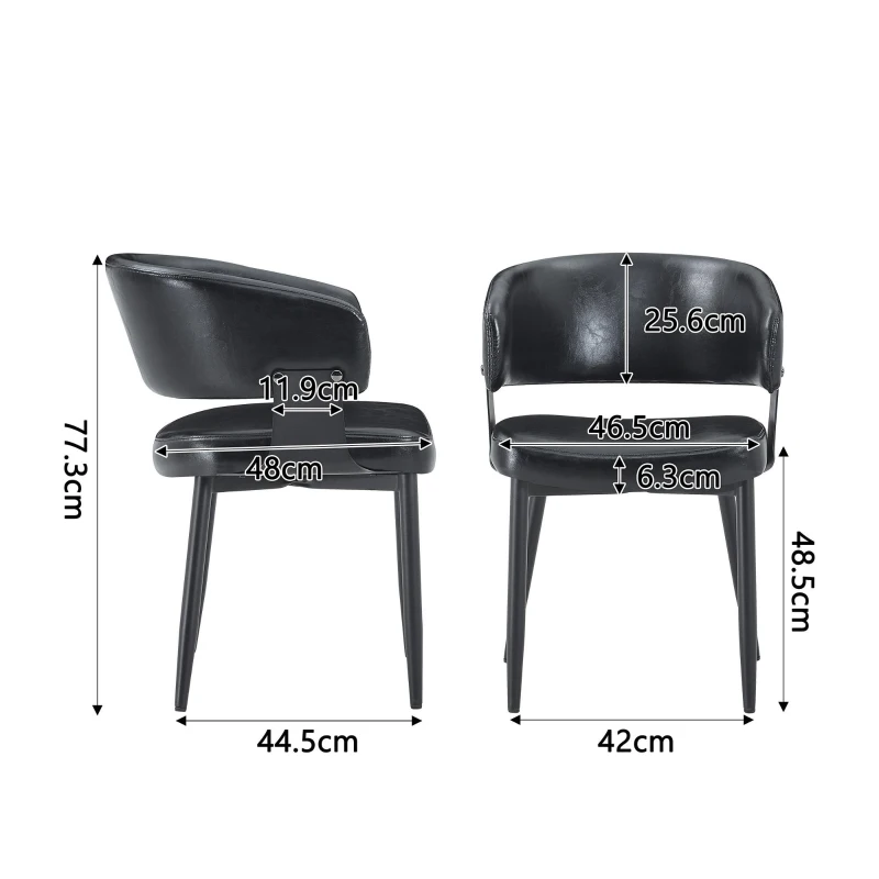 Lot de 2 chaises de salle à manger style mid-century, design tonneau, haute densité ergonomique, 46.5x48x77.3 cm, Noir