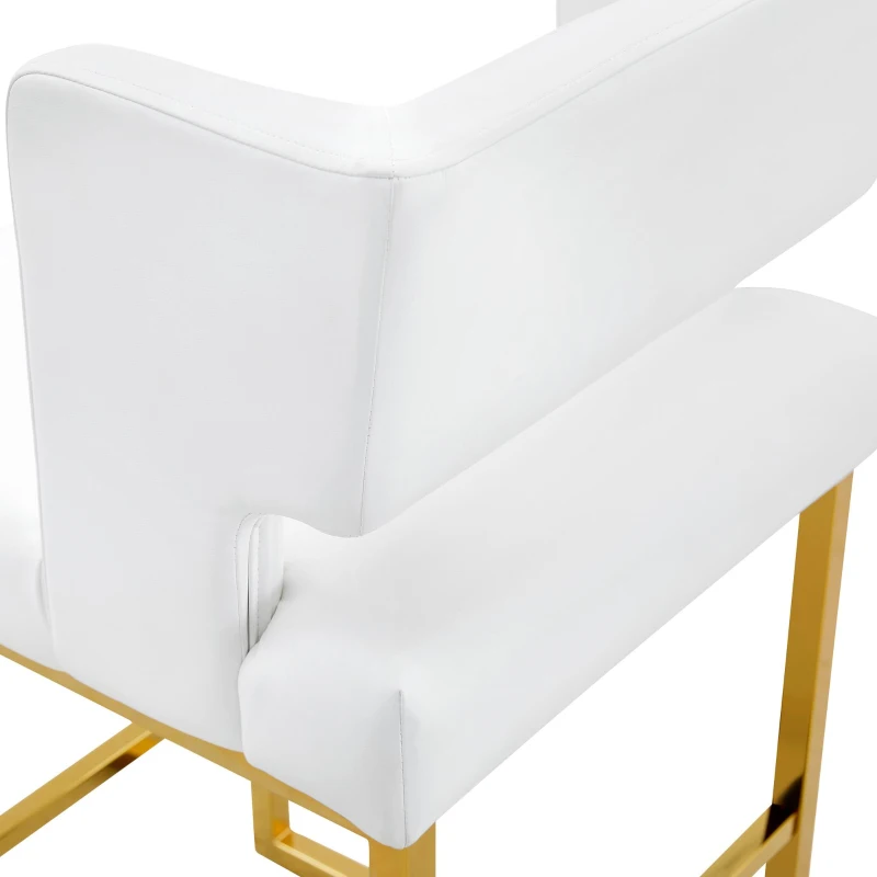 Lot de 2 tabourets de bar nordiques, design carré moderne, imperméable et facile à nettoyer, 48x53.3x91.4 cm, Blanc+Or