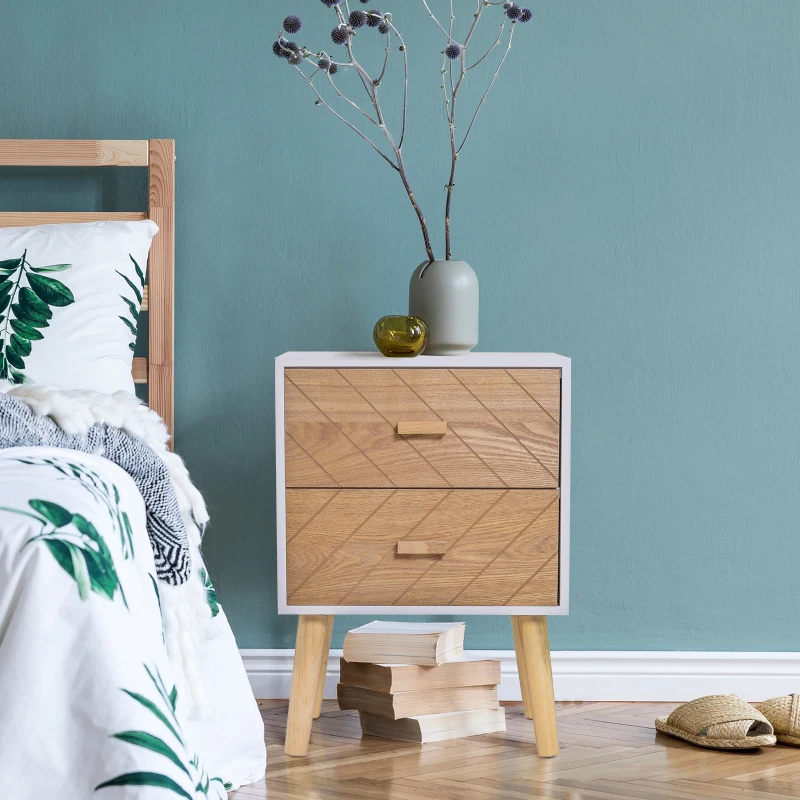 HOMCOM Table de chevet Chiffonnier Commode Meuble de Rangement avec 2 tiroirs Scandinave 40L x 30l x 56H cm en Bois