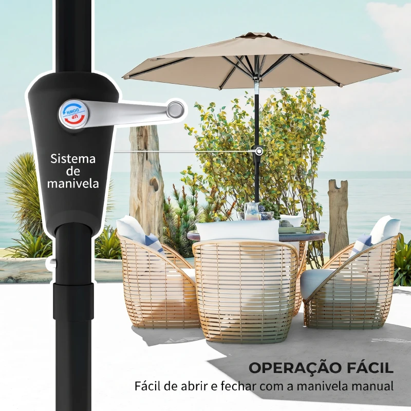 Outsunny Chapéu de Sol de Jardim Ø230x216 cm com Teto Ajustável Abertura Manual Impermeável para Terraço Pátio Piscina Praia Caqui