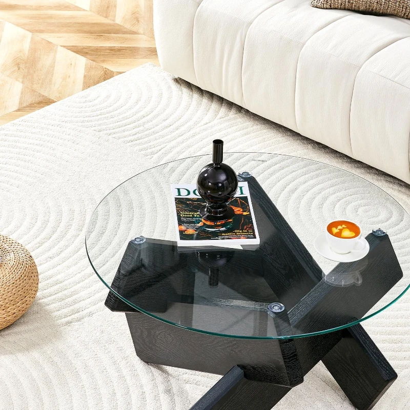 Table basse ronde, design moderne, facile à nettoyer et stable, 79x79x45 cm, Transparent