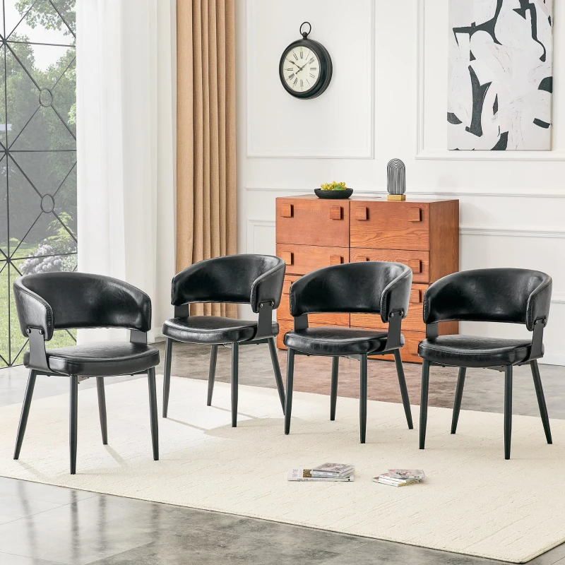 Lot de 2 chaises de salle à manger style mid-century, design tonneau, haute densité ergonomique, 46.5x48x77.3 cm, Noir