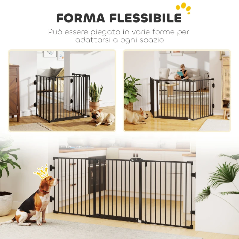 PawHut Cancellino per Cani Pieghevole in Acciaio con Chiusura Automatica, 202.5x2x76cm, Nero