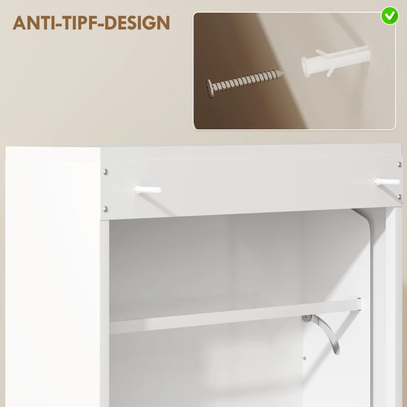 HOMCOM Metalen schoenenkast met 3 klapladen, slank ontwerp, wandmontage, voor 6 paar schoenen, wit