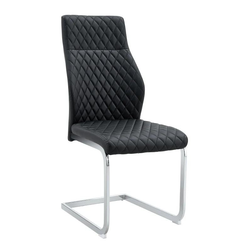 Chaise de salle à manger matelassée motif losange, dossier haut ergonomique, lot de 2, 43x63x100 cm, Noir+Argenté