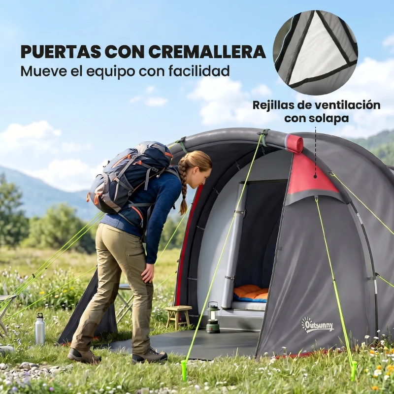 Outsunny Tenda de Campismo para 2-3 Pessoas Dobrável à Prova d'Agua e à Prova de UV 20+ com Vestíbulo 426x206x154 cm Cinza Escuro