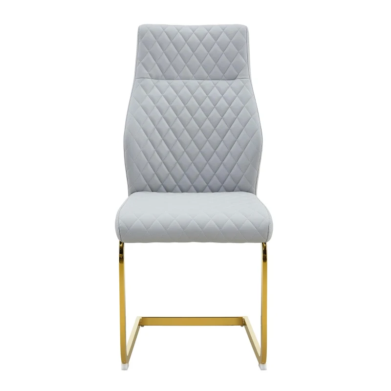 Chaise de salle à manger matelassée motif losange, dossier haut ergonomique, lot de 2, 43x63x100 cm, Gris clair