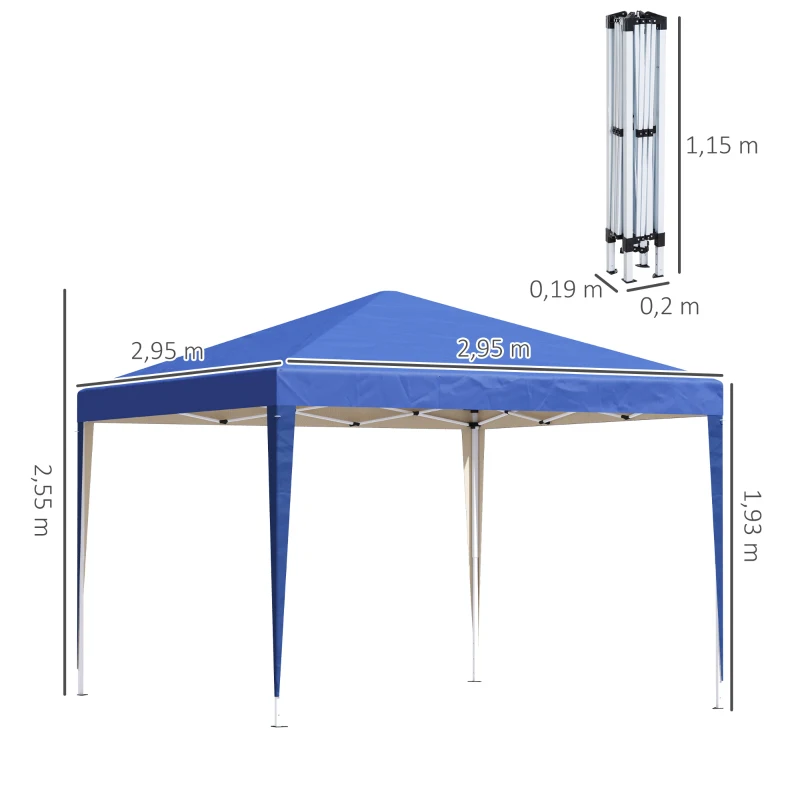Outsunny Tenda Dobrável 295x295x255 cm com Bolsa de Transporte Altura Ajustável Anti-UV para Terraço Pátio Azul