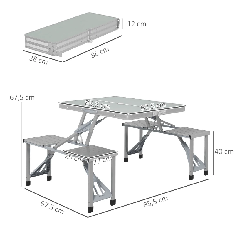 Outsunny Opvouwbare Campingtafel met 4 Stoelen, Aluminium, 85,5 x 135cm Grijs