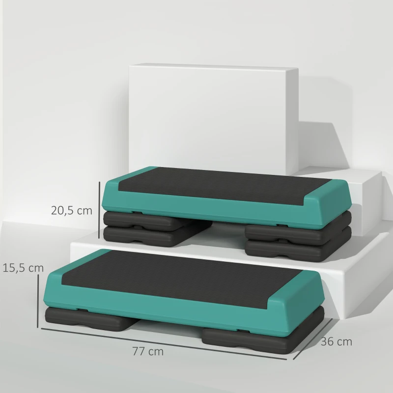 SPORTNOW Step de Aeróbic Step para Fitness Antideslizante Altura Regulable 3 Niveles 77x36x20,5cm Verde y Negro