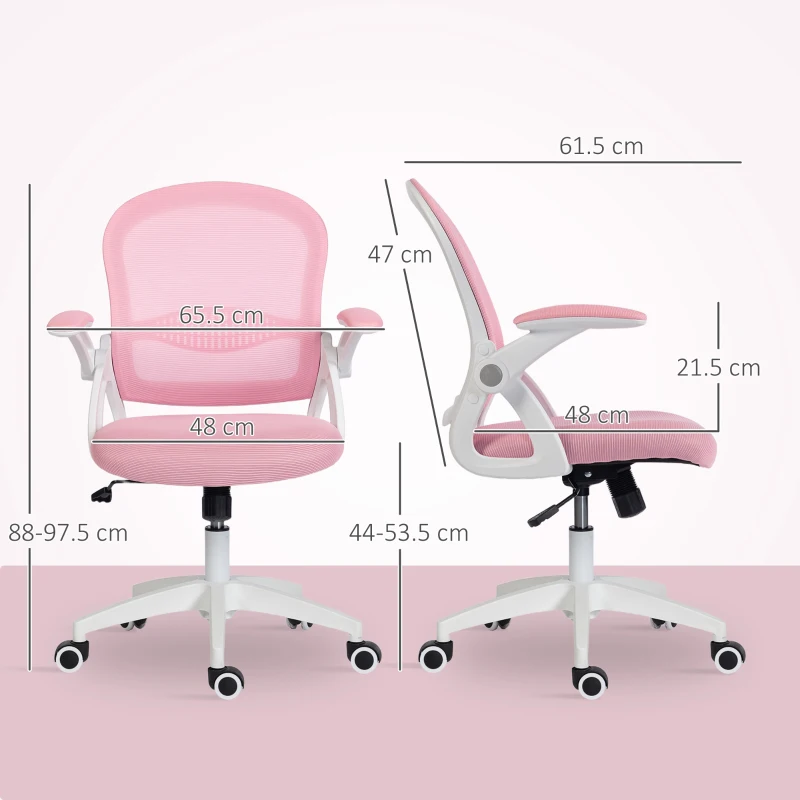Vinsetto Scaun de birou ergonomic și reglabil cu spătar din plasă și șezut căptușit, 65.5x61.5x88-97.5 cm, roz