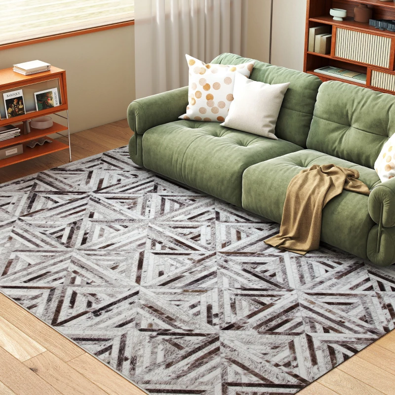 HOMCOM Modern Area Rug, Triangle Pattern Non-Slip Washable Rug, Chenille Floor Carpet for Living Room, Bedroom, Dining Room, Home Office, 290 x 200 cm, Brown
