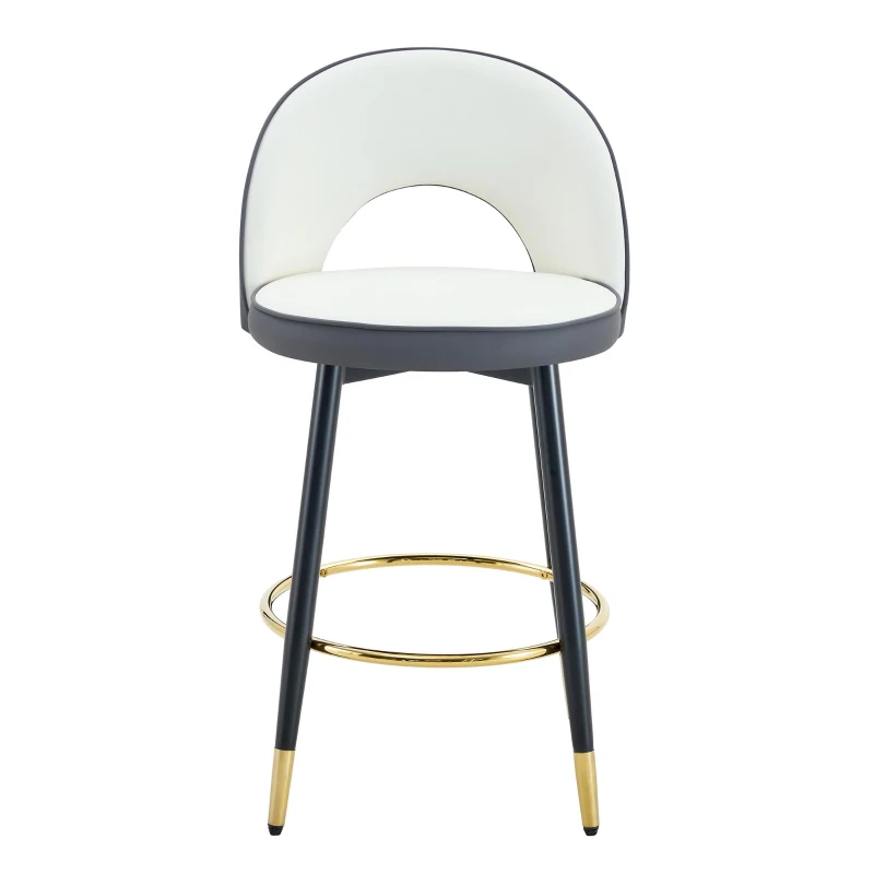 Tabouret de bar pivotant 360°, dossier ajouré design, lot de 2, 44x44x91.5 cm, Gris foncé+Blanc