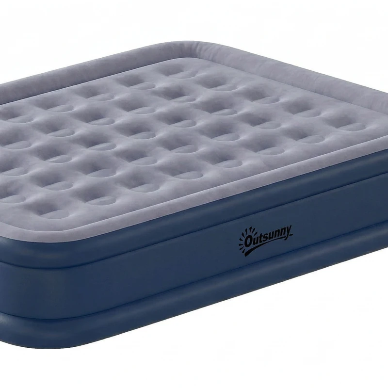 Outsunny Inflatable Mattress, Double Air Bed with Built-in Electric Pump, 3 Mins Inflation, Flocked Surface, Grey