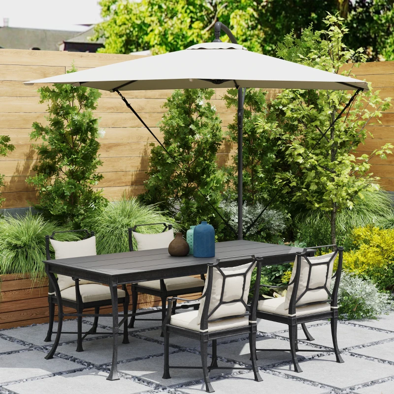 Outsunny Parasol déporté, parasol de jardin extérieur, Toile ajustable, 8 baleines, base en croix et manivelle, 2,5 x 2,5 m, kaki