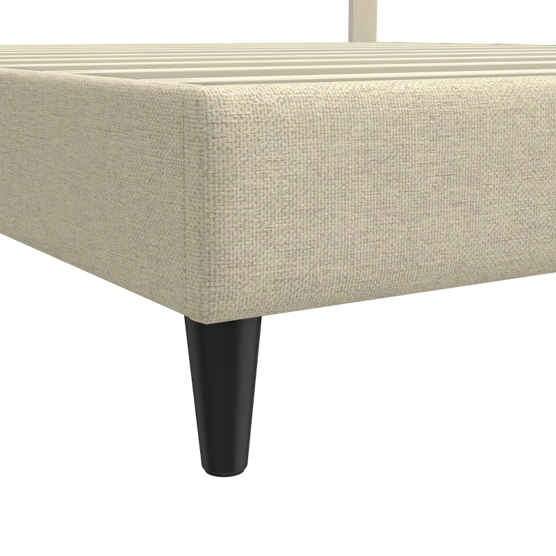 HOMCOM Estructura de Cama 160x200 cm con Somier de Madera Acolchada en Efecto Lino y 9 Patas de Acero Beige