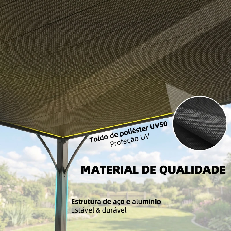 Outsunny Pérgola 390x295x213 cm para Jardim com Desenho de Lâminas Superiores Giratórias até 135° Proteção UV 50+ Cinza