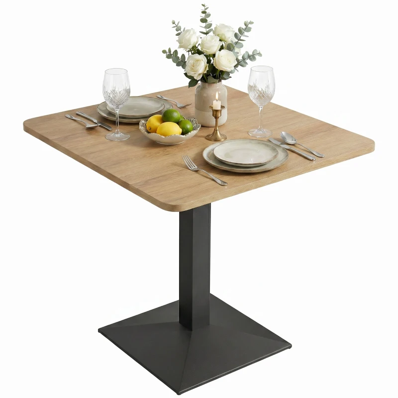HOMCOM Eettafel Vierkante keukentafel voor 2 personen Eettafel met houtlook en stalen basis 70 x 70 x 75 cm Donkerbruin