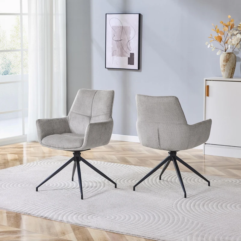 Fauteuil pivotant 360° rembourré, piètement métal laqué stable, patins antidérapants, 48x50x85 cm, Gris