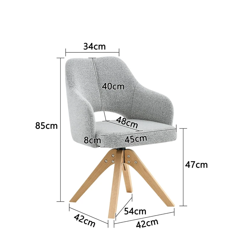 Lot de 2 chaises pivotantes style rétro luxe léger, revêtement en tissu structuré, 45x48x85 cm, Couleur naturelle