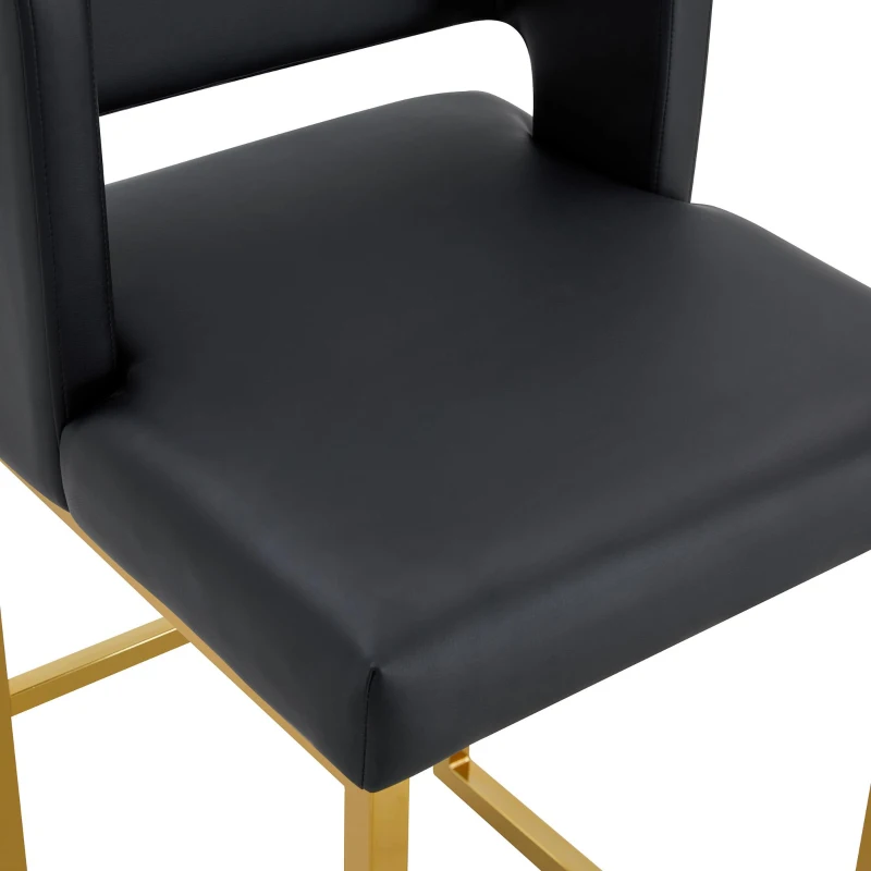 Lot de 2 tabourets de bar nordiques, design carré moderne, imperméable et facile à nettoyer, 48x53.3x91.4 cm, Noir+Doré
