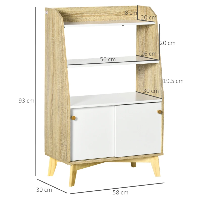 HOMCOM Mobile da Salotto con Scaffale Aperto a 2 Livelli e Armadietto a 2 Ante, in Truciolato e Legno di Pino, 58x30x93 cm