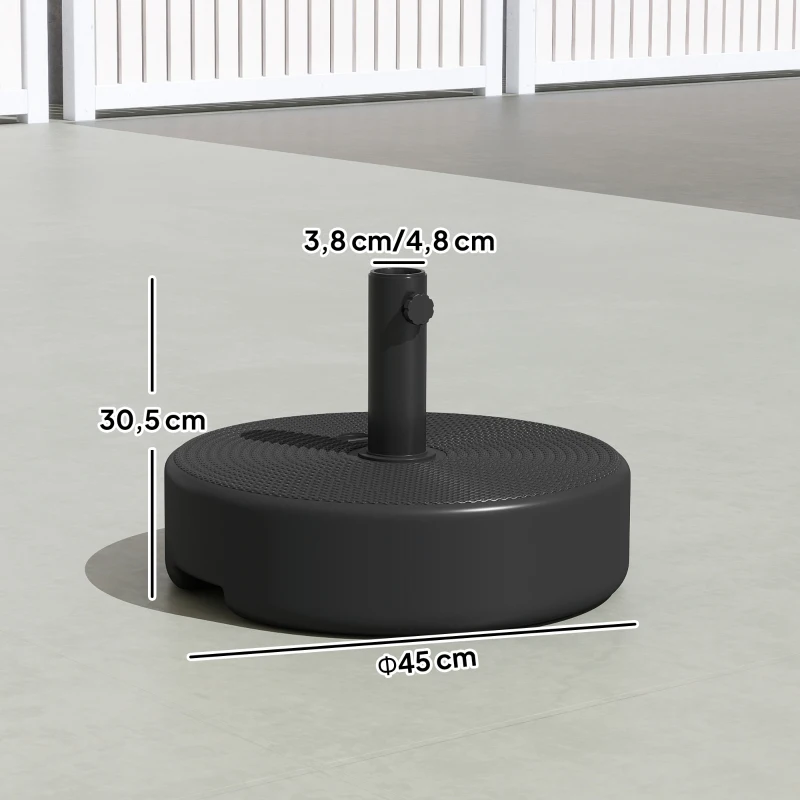 Outsunny Pied de parasol, socle parasol extérieur Remplissable jusqu'à 19 kg avec Sable ou 15 kg avec Eau, Ø 45 x 30,5 cm, noir