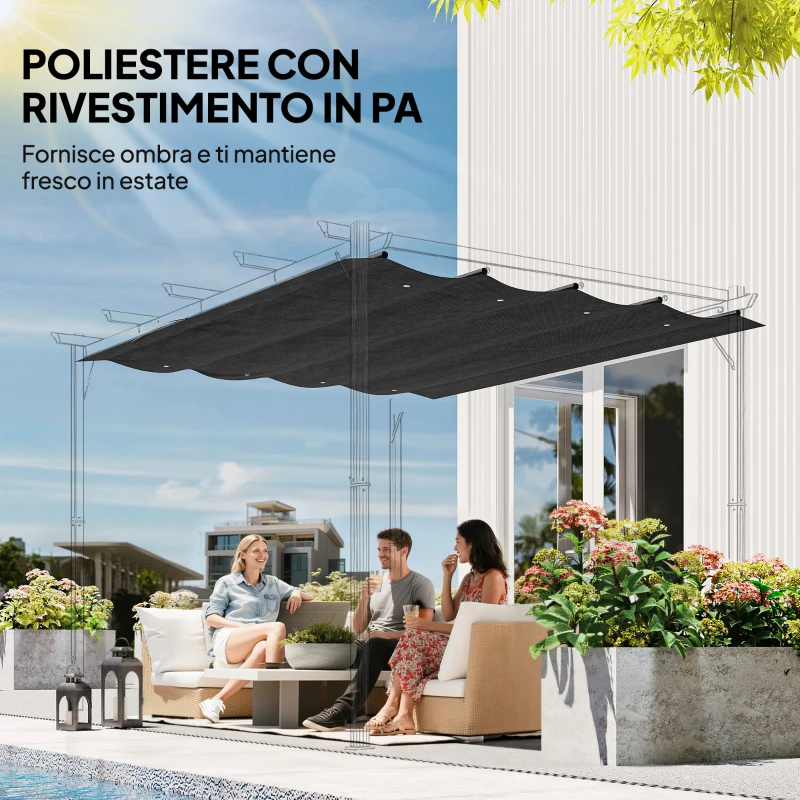 Outsunny Copertura per Gazebo Pergola con 8 Fori di Drenaggio, in Poliestere UV30+, 286x245 cm, Grigio Scuro
