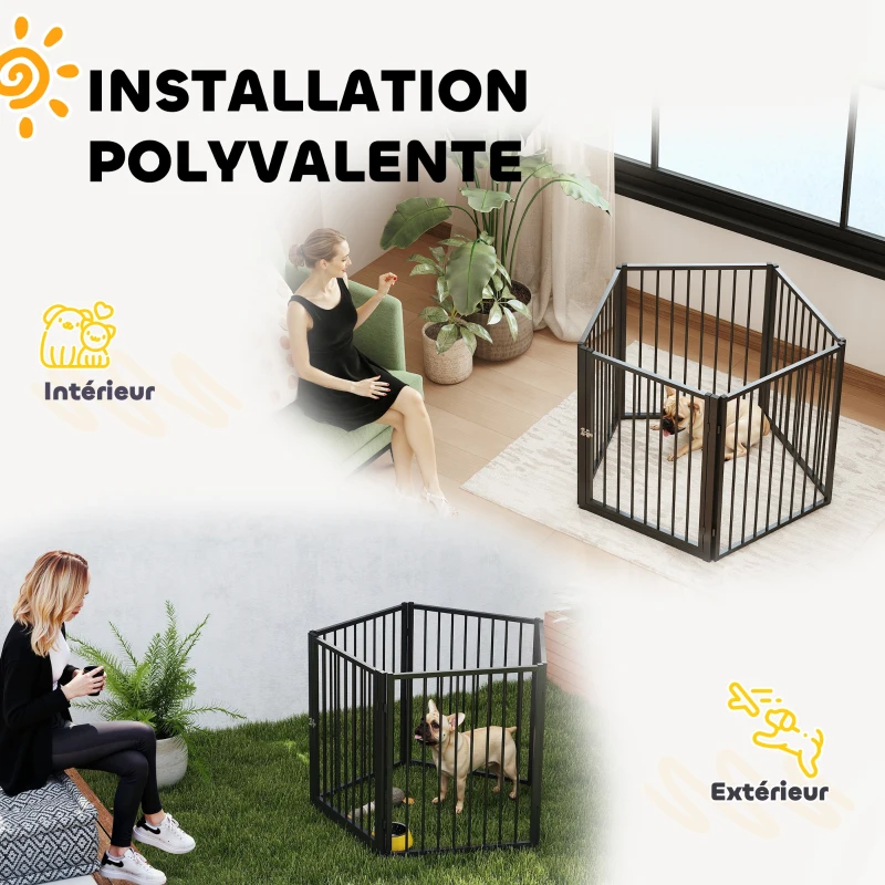 PawHut Parc pour chien, parc pour animaux, 5 panneaux, clôture portable pliable, sécurisé, noir