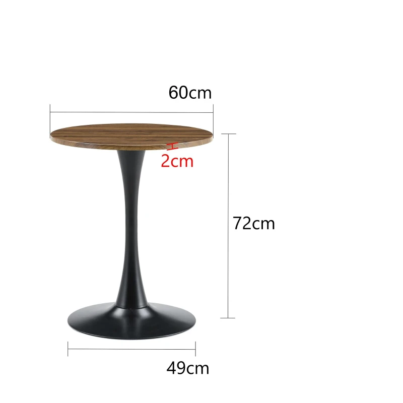 Table d'appoint ronde, style mid-century, pieds antidérapants, usage multifonction, 60x60x72 cm, Noyer