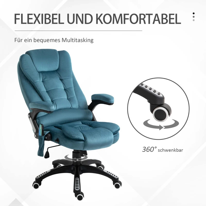 Vinsetto Ergonomische bureaustoel met massagefunctie hoogte verstelbare draaistoel gamingstoel blauw