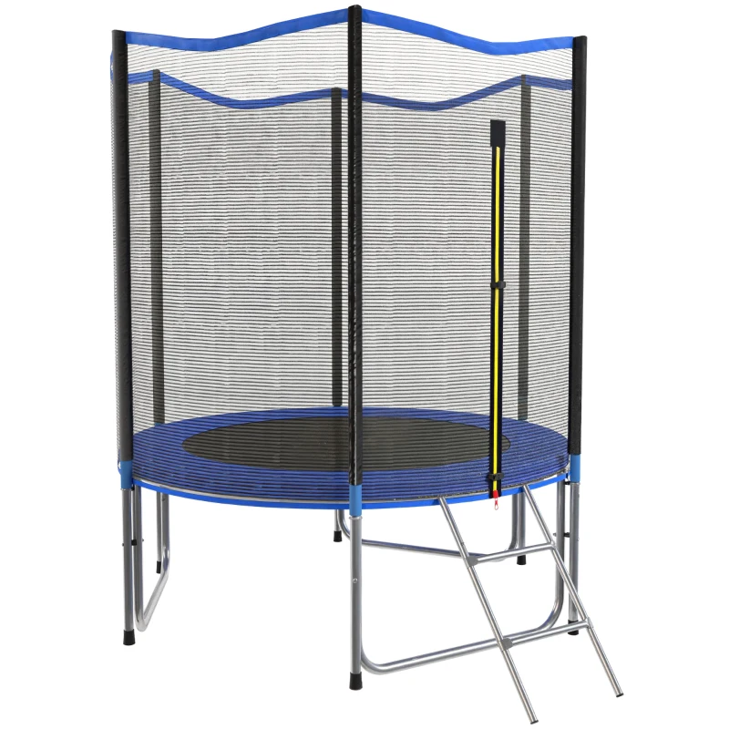 SPORTNOW Cama Elástica Exterior Ø183 cm Trampolim para Crianças com Rede de Segurança Escada e Acolchoamento de Molas Azul