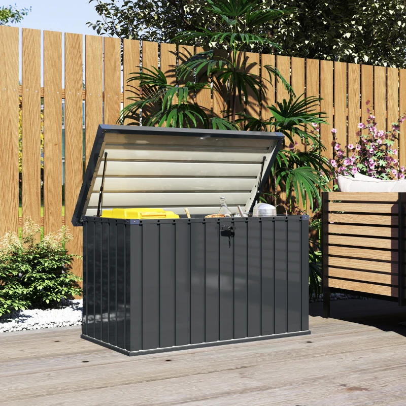 Outsunny Ladă de Exterior de 400L din Oțel Galvanizat cu Încuietoare și 2 Chei, 124x66x72 cm, Gri Închis