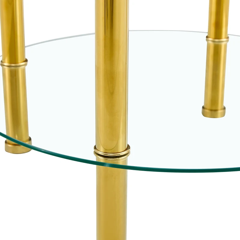 Table basse en verre à deux niveaux, design luxe discret, structure métallique robuste, 70x70x42 cm, Transparent