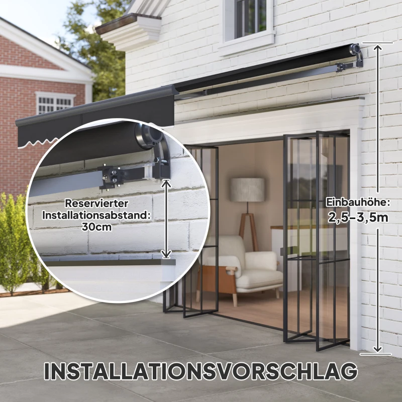 Outsunny Klemzonnescherm met handkruk elektrisch in hoogte verstelbaar knikarmzonnescherm 300 cm breed Donkergrijs