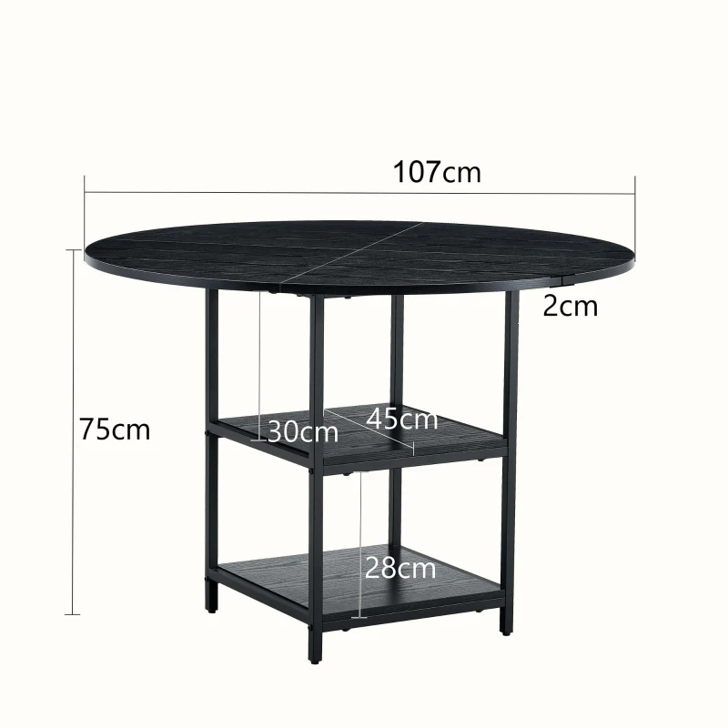 Table ronde 107 cm de diamètre, design industriel élégant, pour 2–4 personnes, 107x107x75 cm, Noir