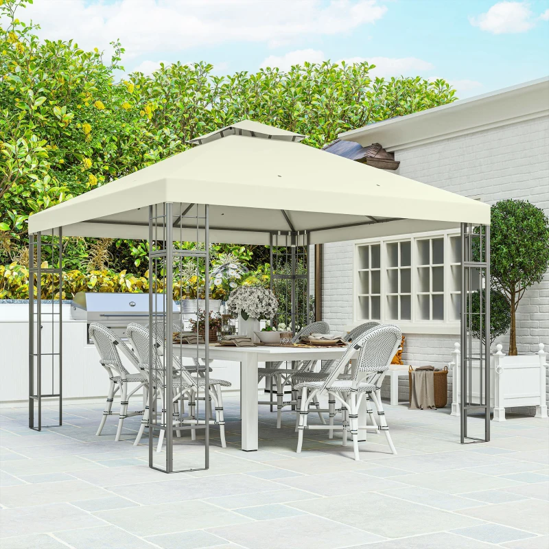 Outsunny 3 x 3 m tuinpaviljoen, 2-laags dakontwerp, UV30+ bescherming, UV-bestendig, zonwering, metalen frame, crèmewit(m-7)