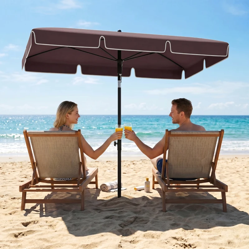 Outsunny Ombrellone da Giardino Rettangolare e Regolabile con Palo in Alluminio, 2x1.3x2.5 m, Marrone e Nero