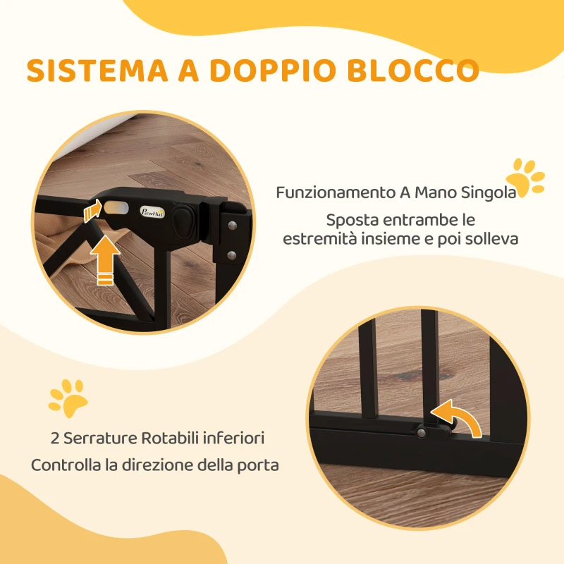 PawHut Cancelletto per Cani con 4 Viti Regolabili e Nastro Adesivo, in Metallo e Plastica, 74-100x76 cm, Nero