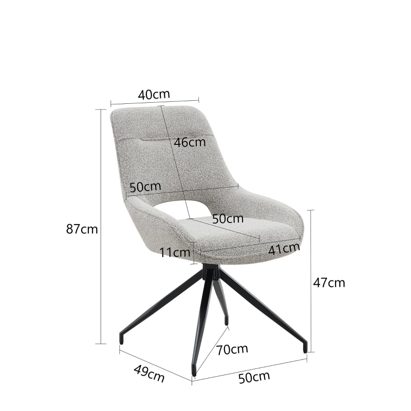 Chaise de salle à manger pivotante 360°, accoudoirs, patins réglables antidérapants, 50x50x87 cm, Gris+Beige