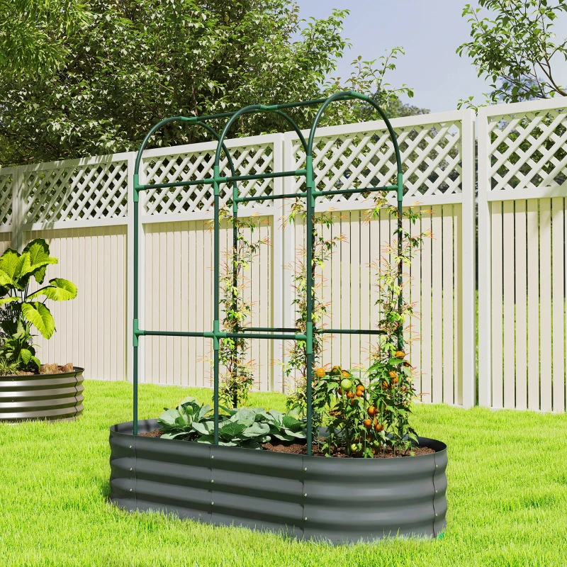 Outsunny Galvanised Raised Garden Bed with Arched Trellis, 4 x 2 x 4.6ft Metal Raised Bed for Garden with Open Bottom, Dark Grey