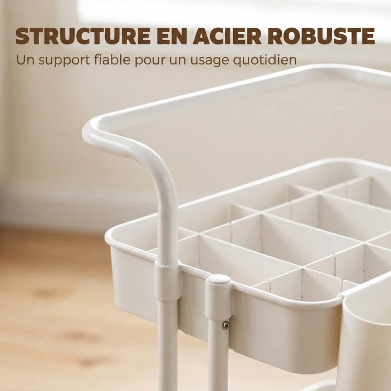 HOMCOM Chariot à 3 niveaux desserte avec 4 crochets et 3 boîtes suspendues amovibles pour 42 x 38 x 86,5 cm blanc