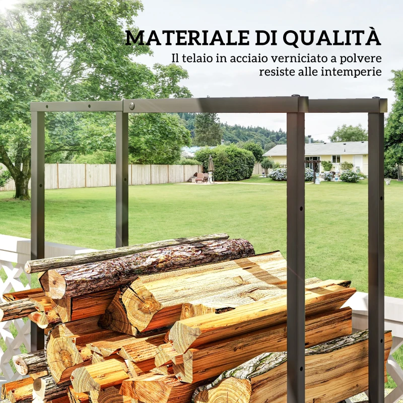 Outsunny Portalegna da Interno ed Esterno Regolabile in Metallo con Ganci a S, 40-65x25x100-150 cm, Nero