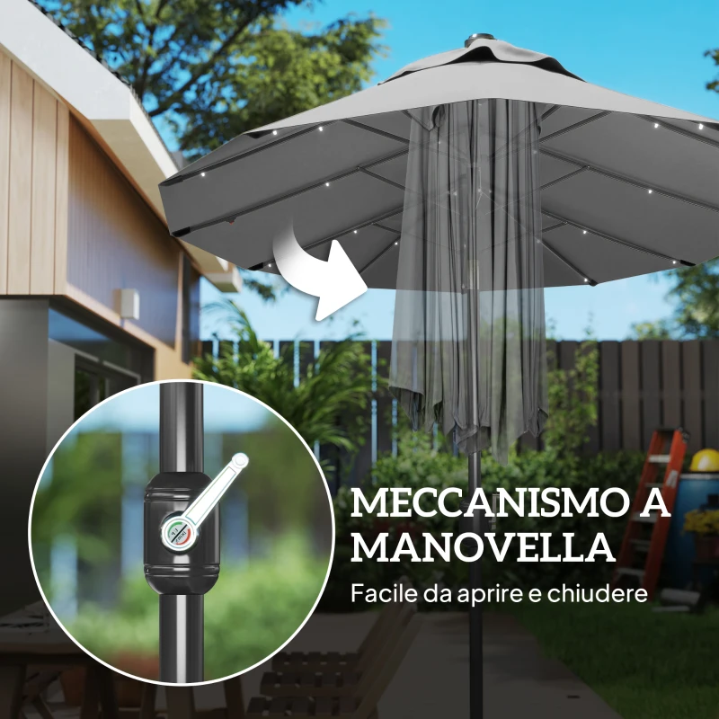 Outsunny Ombrellone doppio con Base a crocee Luci Solari, 295x150x219cm, Grigio