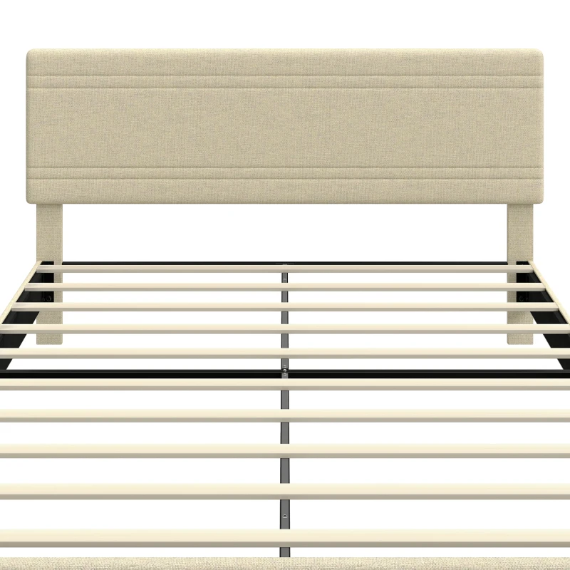 HOMCOM Estructura de Cama 160x200 cm con Somier de Madera Acolchada en Efecto Lino y 9 Patas de Acero Beige