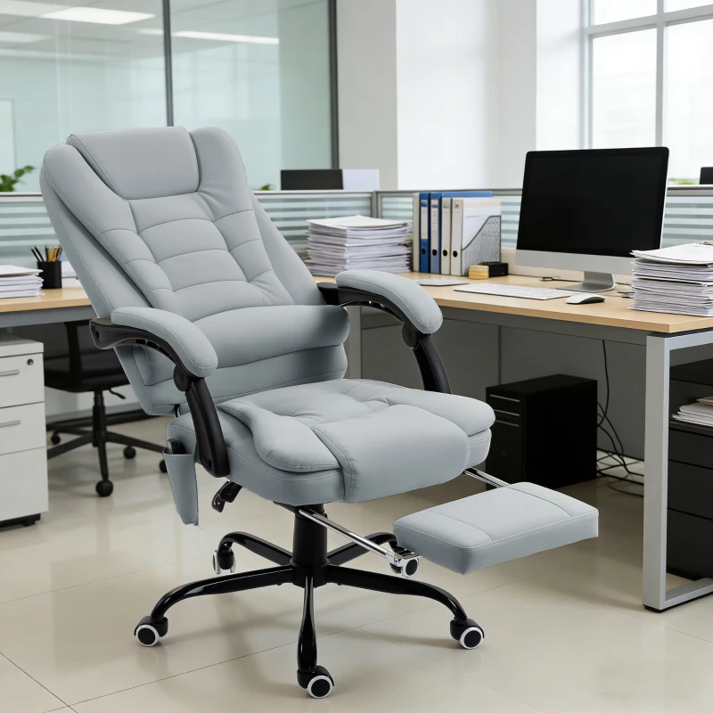 Vinsetto Fauteuil de bureau massant, chaise de bureau avec hauteur réglable, dossier inclinable et télécommande filaire, gris