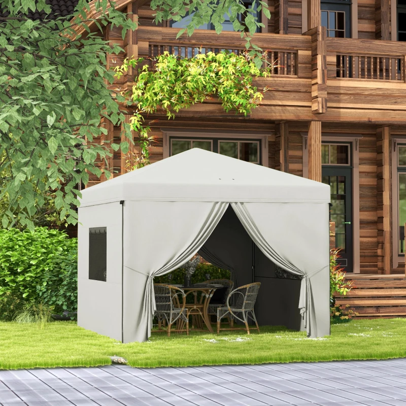 Outsunny Tenda Dobrável 3x3 m Tenda de Jardim com 4 Paredes Laterais 2 Janelas de Malha Altura Ajustável Impermeável e Anti-UV Branco
