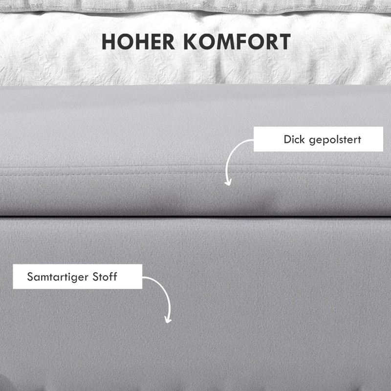 HOMCOM zitbank, gepolsterde bank met opbergruimte, kist, stof, metaal, schuimstof,lichtgrijs, 100 x 40 x 42 cm