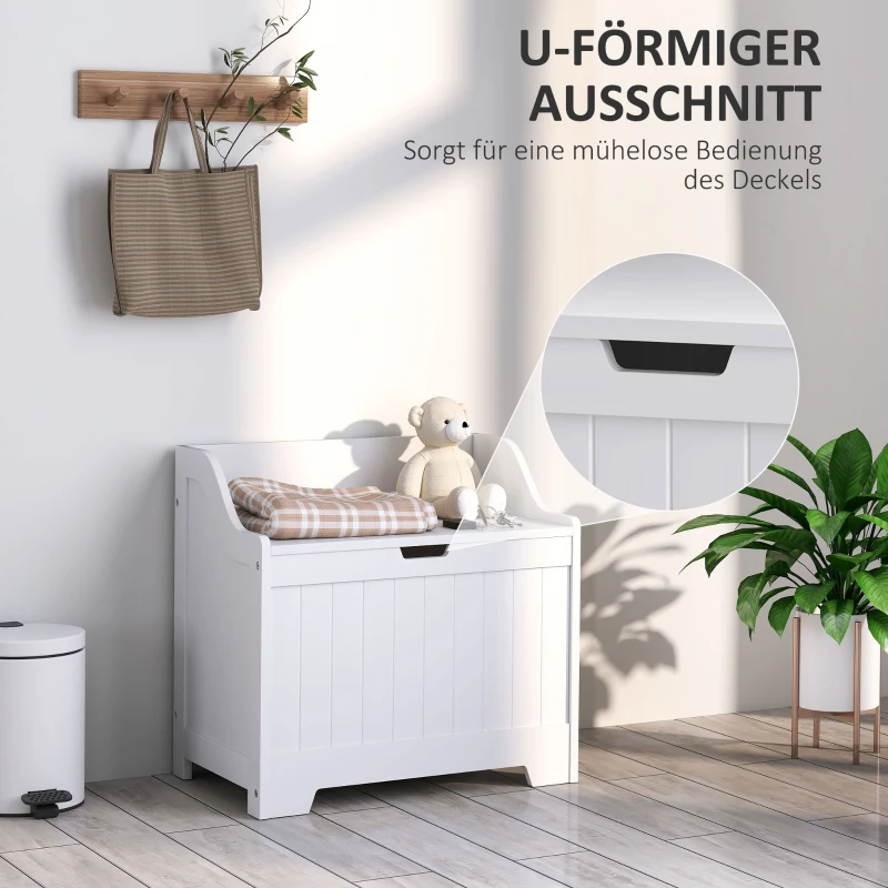 HOMCOM Opbergkist, Houten Kist met Deksel, Ruim, Modern Ontwerp, Wit