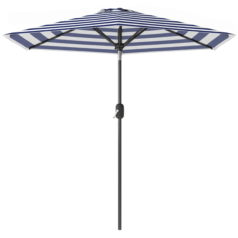 Outsunny Ombrellone da Giardino Inclinabile 2.3x2 m in Poliestere 180g/m², Ombrellone per Esterno da Terrazzo e Patio con Apertura a Manovella, Palo in Metallo e 6 Stecche, Blu e Bianco